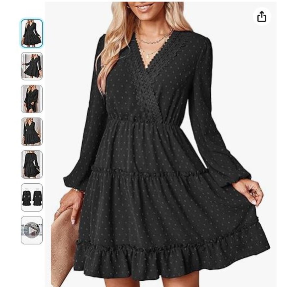 Women Summer/Fall Tunic Dress V Neck Casual Loose Flowy Swing A-Line Dress, L - Picture 2 of 4